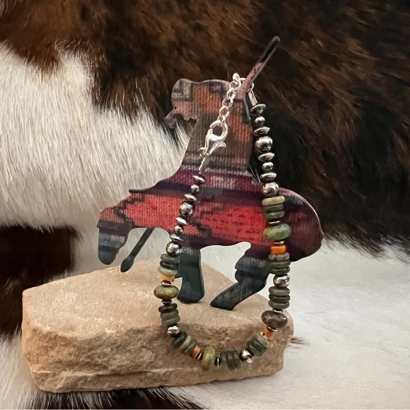 ❤️ 925 Desert Pearl Saucers Cerrillos Turquoise Moss Agate Spiny Bracelet 7+.75” - Picture 4 of 15